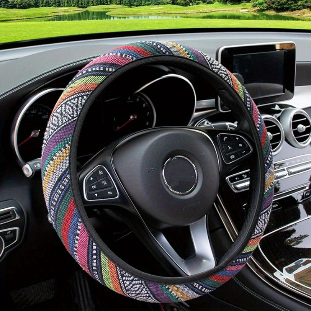 Cute Boho Car Steering Wheel Cover Tribal With Aztec Ethnic Style Flax  Cloth, Universal 15 Inch For Women Girls- Colorful