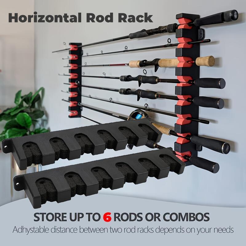 Vertical/Horizontal Fishing Rod Holder, Wall-Mounted Fishing Rod Rack, 6  Rods Capacity