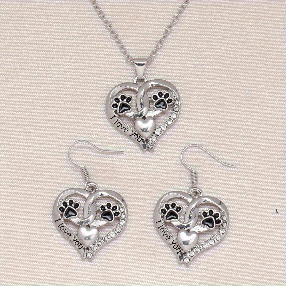 TEMU 3pcs/set, Creative And Fashionable Cute Cat Paw Necklace And Earrings Set, Temperament Exquisite Earrings And Necklace, Christmas And Halloween