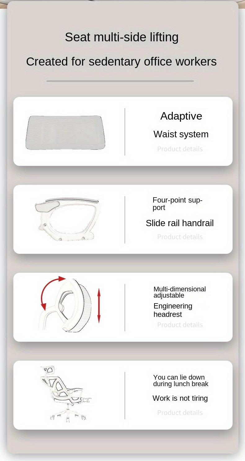 1 stuk Kantoorstoel, Ergonomiese Binnenshuise Stoel, Rekenaarstoel Met Spons Nylon Maasdoek, Vergadering Opleiding Rekenaarstoel, Huis Kantoor Stoel Lift Draaistoel, Kan lê, Draaistoel besonderhede 1