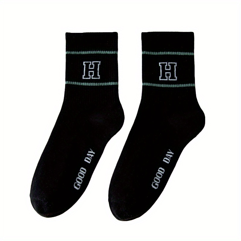 3 Pairs Men's Striped Crew Socks Breathable Comfy Casual Unisex Socks