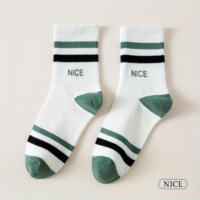 3 Pairs Men's Striped Crew Socks Breathable Comfy Casual Unisex Socks