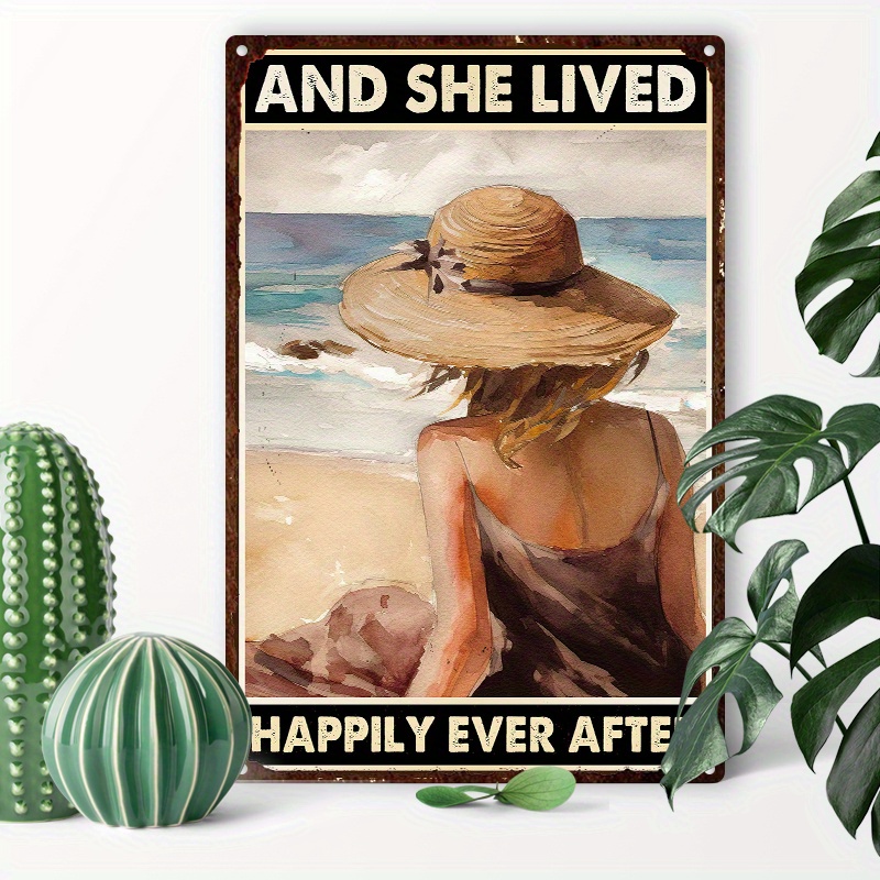 

1pc 8x12inch (20x30cm) Aluminum Sign Tin Sign And She Lived Happily Ever After For Living Room Bedroom Office Wall Decor Home Decoration