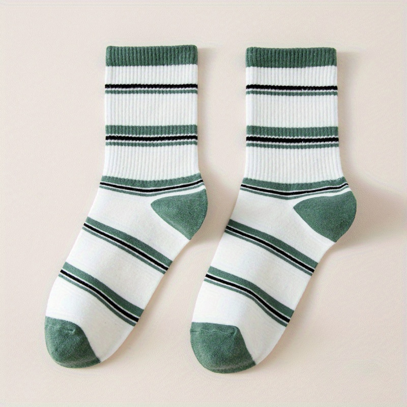 3 Pairs Men's Striped Crew Socks Breathable Comfy Casual Unisex Socks