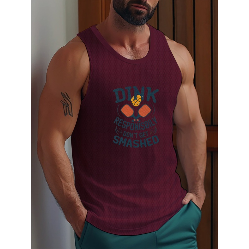 

Men's Sleeveless Pickleball Print Vest, Active Undershirts For Workout At The Gym, All Seasons