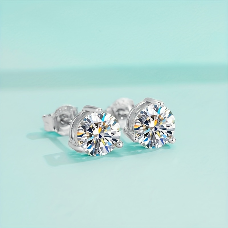 

1pair 2ct-3ct 925 Silver Sparkling Moissanite Stud Earrings, Valentine's Day Christmas Gifts For Lover