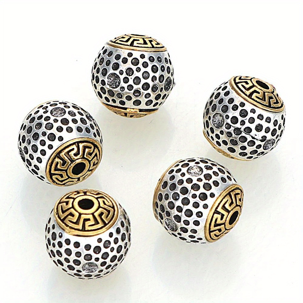 

5pcs 12mm Designer Vintage Antique Golden Silvery Plated Cast Metal Striped Round With Dots Surface Spacers Charms Beads For Diy Necklace Bracelets Jewelry Making