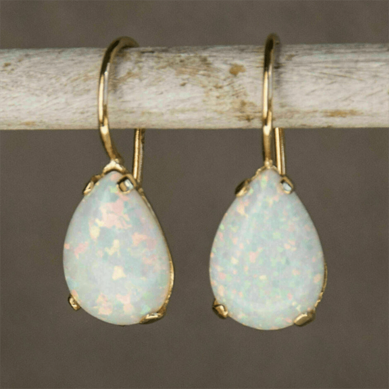 

1pair Teardrop Shape Artificial Opal Gemstone Earrings, Vintage Boho Style Ear Jewelry For Men