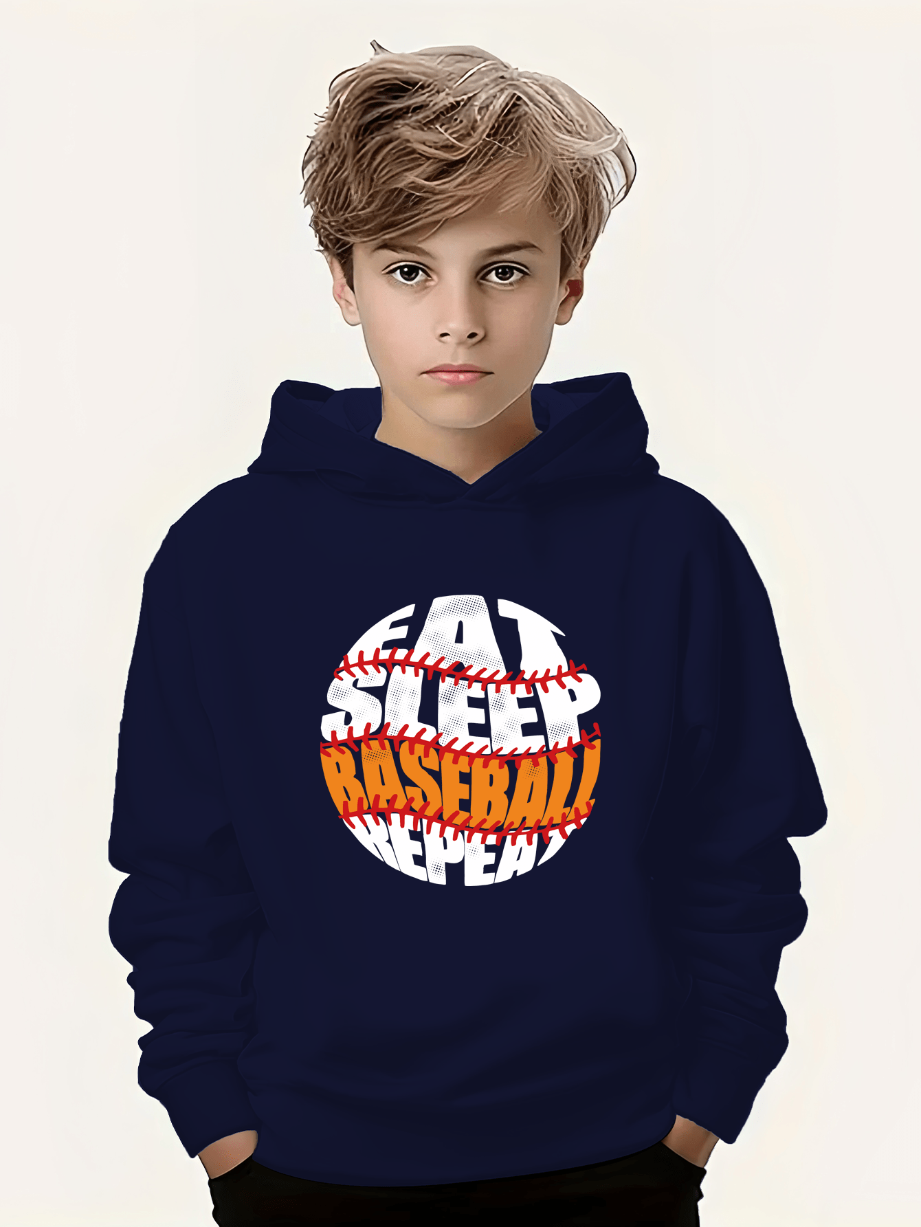 Eat Sleep Baseball Repeat Letter Print Hoodies Boys Casual - Temu New ...