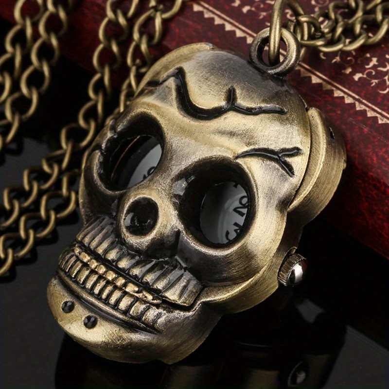

Bronze Little Skull Steampunk Quartz Pocket Watch, Retro Antique Necklace Pendant, Souvenir Gifts For Christmas