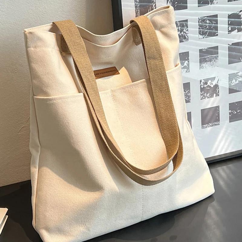

Women's Tote Bag Canvas Sewing Thread Large Capacity Handbag Convenient Practical Commuter Bag