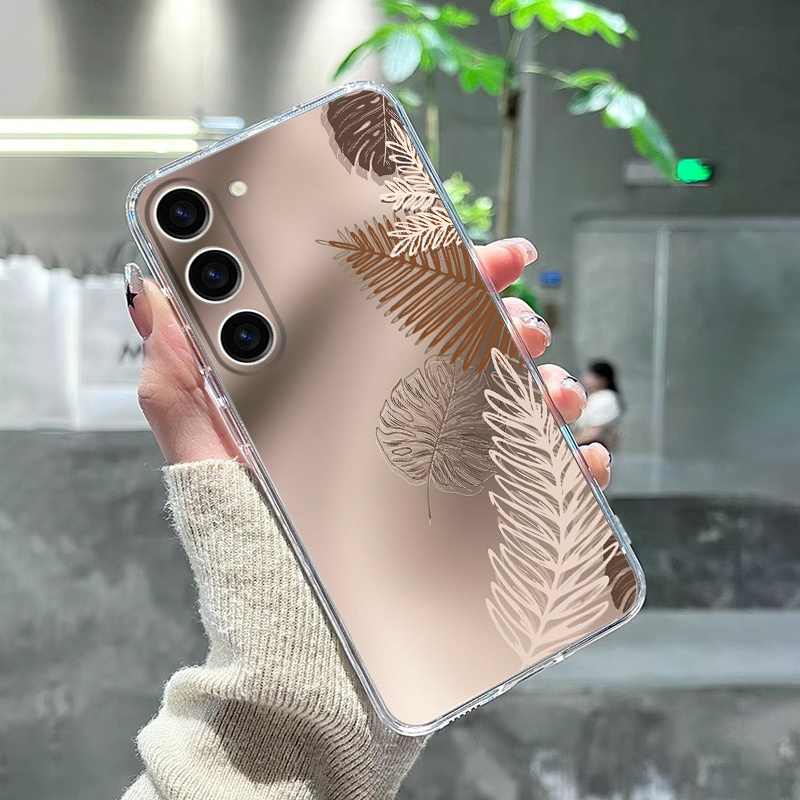 Phone Case - Premium Transparent Phone Case With A Shockproof Design Featuring An Ice Leaves Pattern, Compatible With For Galaxy Models Including S23, S20, And