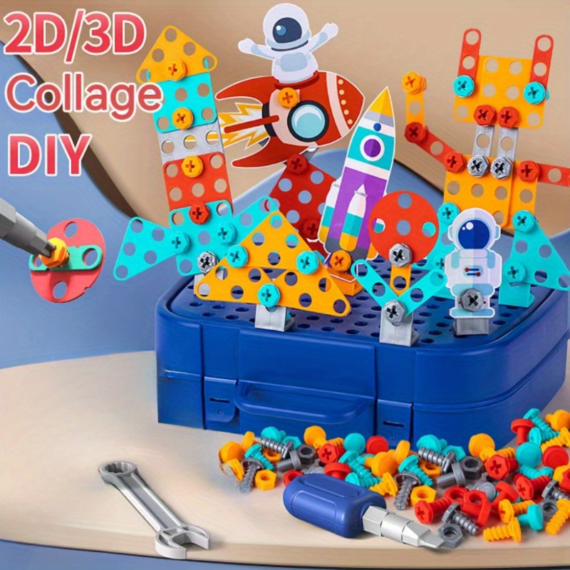 Enfants Perceuse Vis Démotage Assemblage Enfants Percez des jouets de puzzle  3D pour garçon, Empilage de blocs