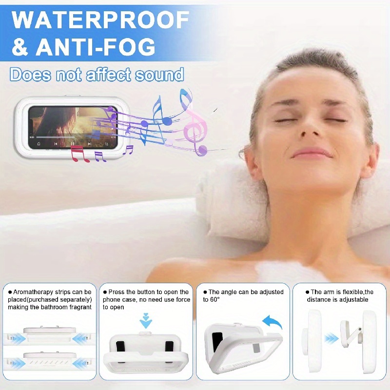 Waterproof Shower Phone Holder with 480° Rotation, Angle Adjustable, Wall  Mounted Phone Holder for Bathroom Kitchen, Up to 6.8In