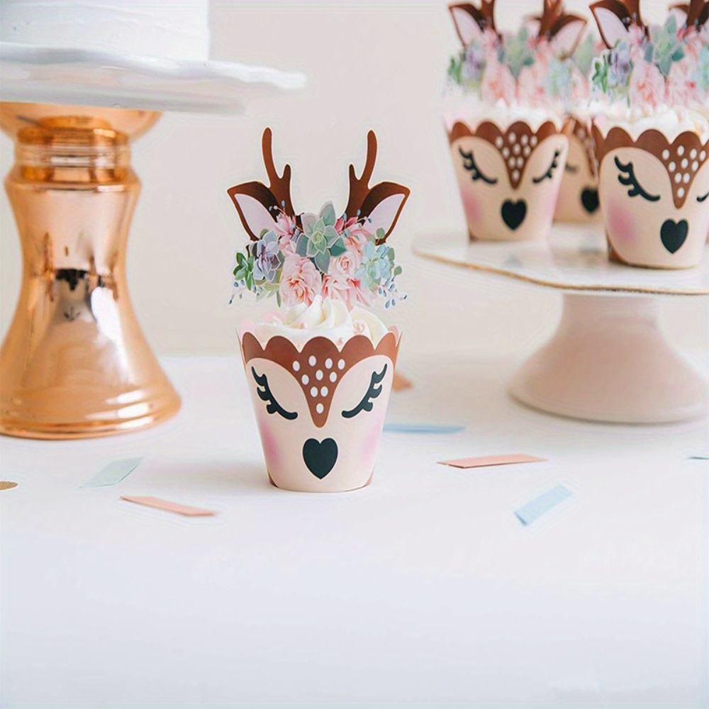 

24pcs, Woodland Bathing Cupcake Packaging And Decoration, Woodland Deer Birthday Party Decoration, Wild 1 Piece Party Supplies, Birthday Decor, Birthday Supplies