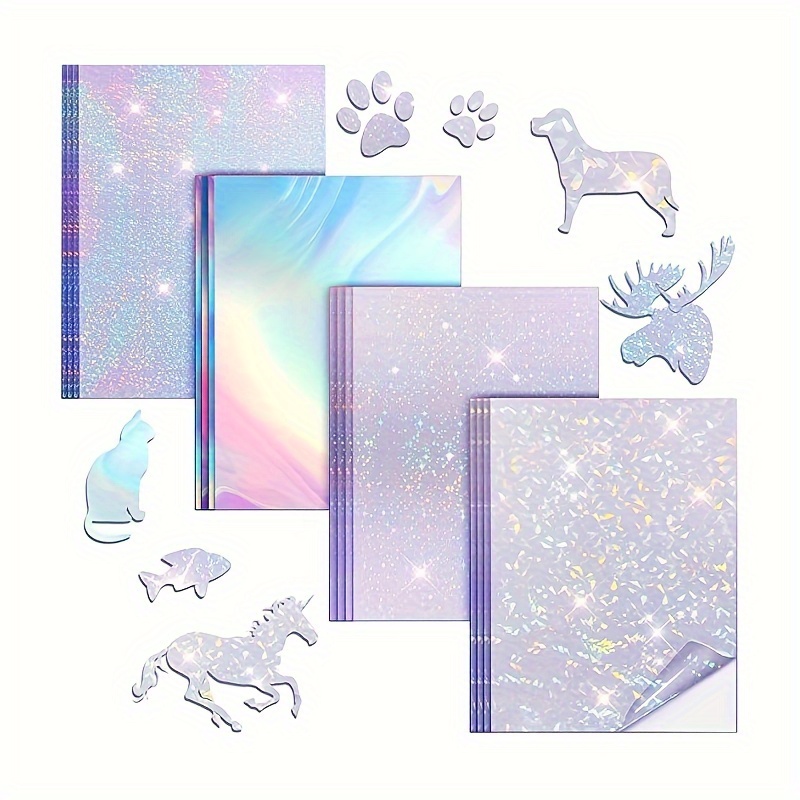108 Sheets Holographic Sticker Paper Clear A4 Vinyl Sticker Paper  Holographic Laminate Sheets Adhesive Holographic Overlay Waterproof  Transparent Film