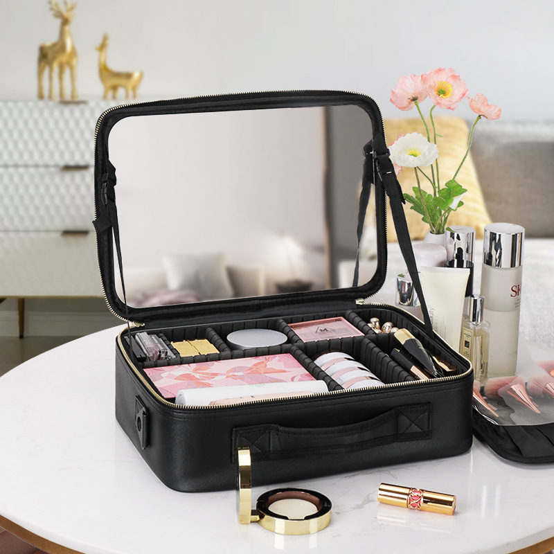 1pc Travel Makeup Organizer Box Mirror Portable Cosmetic Box