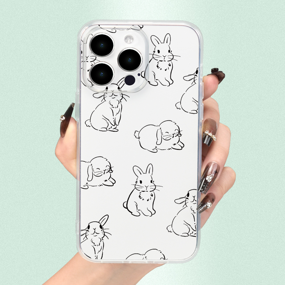 

Rabbit Pattern Tpu Full Protective Clear Phone Case Shockproof Cover With Camera Lens Protection For Iphone 11 12 13 14 15 Promax Xr Xs X 7 8 Plus Se2/3 2022 Mini Soft Shell
