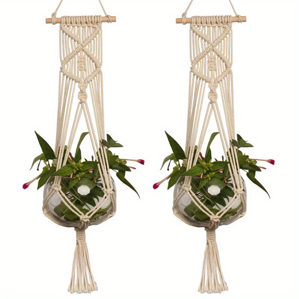 

1pc, Flower Pot Net Pocket Hanging Basket Hanger Boho Style Handwoven Hanging Basket Home Wall Hanging Succulent Plant Storage Decoration