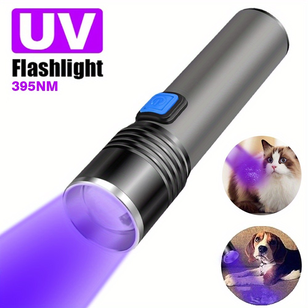Alonefire SV18 12W 365nm Linterna UV USB recargable ultravioleta luz negra  detector de orina de mascotas para curado de resina, pesca, minerales