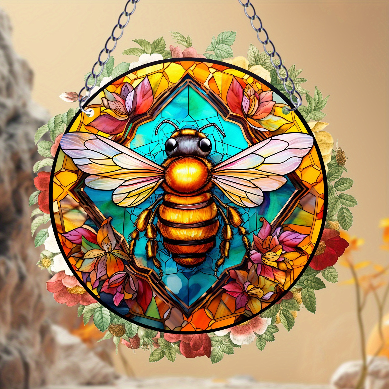 1 HAOSUM Bee Suncatcher Flower Stained Glass Window Hangings, Bee Decor  Party Birthday Bee Gifts for Women,Bee Lovers, Housewarmin