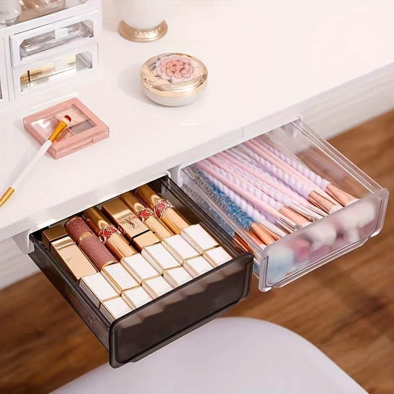 

1pc Under Desk Drawer Storage Box Without Punching, Large Capacity Desktop Organizer With Adhesive Tape, Suitable For Office Use