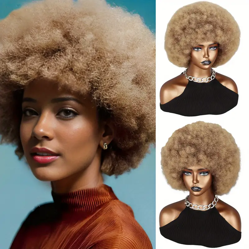 70s Afro Parrucche Donne Grande Sintetico Nero Corto Afro - Temu Italy
