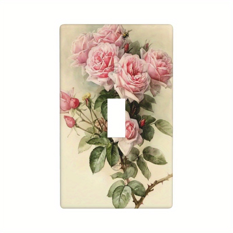 

1pc Vintage Shabby Chic Pink Rose Floral 1 Gang Light Switch Cover Plate Decorative Single Toggle For Bedrooms Bathrooms Kitchen Decorative Outlet Wall Plate Electrical Faceplate