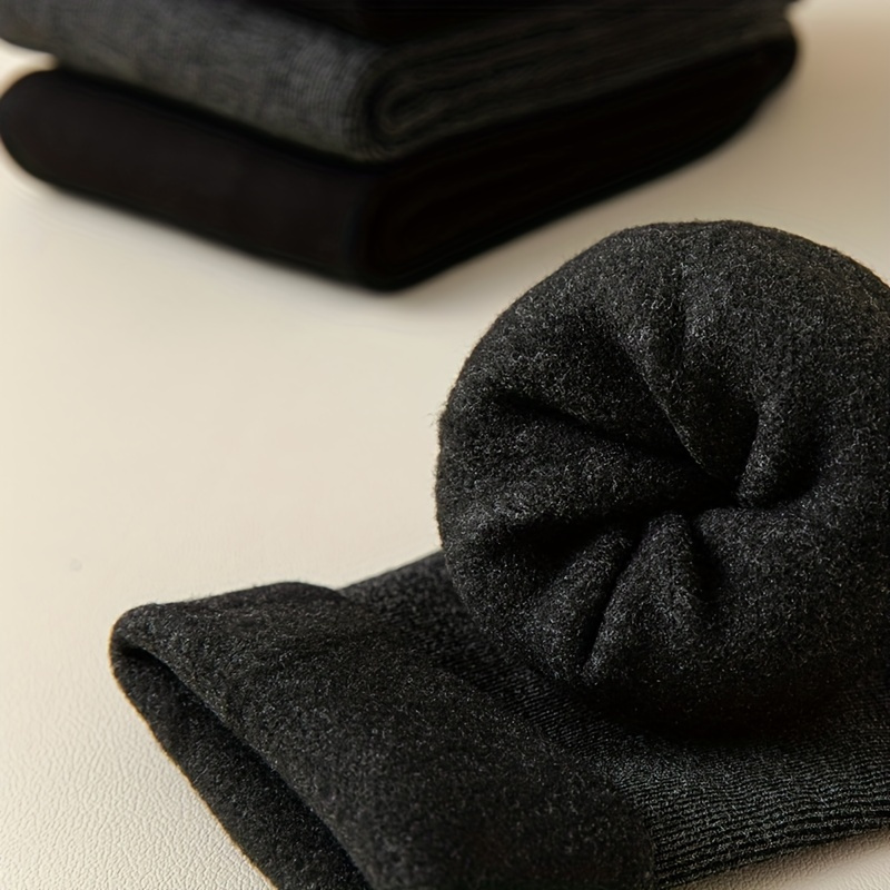 2 Pair Men'S Thickened Thermal Crew Socks - Cozy Fleece-Lined, Ribbed Cuff, Solid Color (Black/Gray) for Winter Warmth & Casual Wear, Winter Socks, Warmth Enhancing Socks, Ribbed Texture Socks