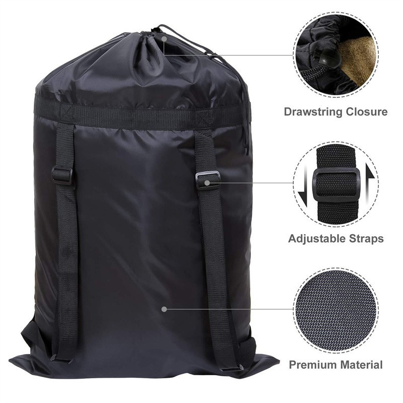 

Black Large Capacity Luggage Drawstring Bag, Lightweight Travel Clothes Backpack, Laundry Bag