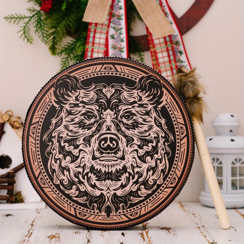 10 Inches Shamanic Drum Circle Bear Pattern Hand Drum Small Percussion Instruments With Drumstick