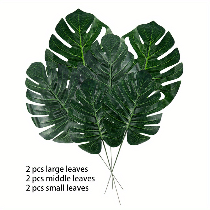 Image of 6pcs Realistic Artificial Monstera Palm Leaf Plants - Tropical Fake Greenery With Foliage For Wedding, Luau Party, Jungle Decor, Hawaiian Theme - Durable Plastic Faux Palm Trees For & Event Decoration