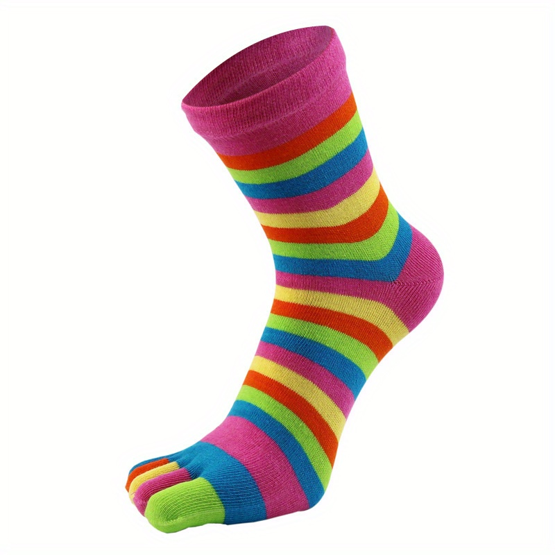 Rainbow Striped Girl's Split Toe Tabi Socks Low Cut Novelty Cotton Blnd