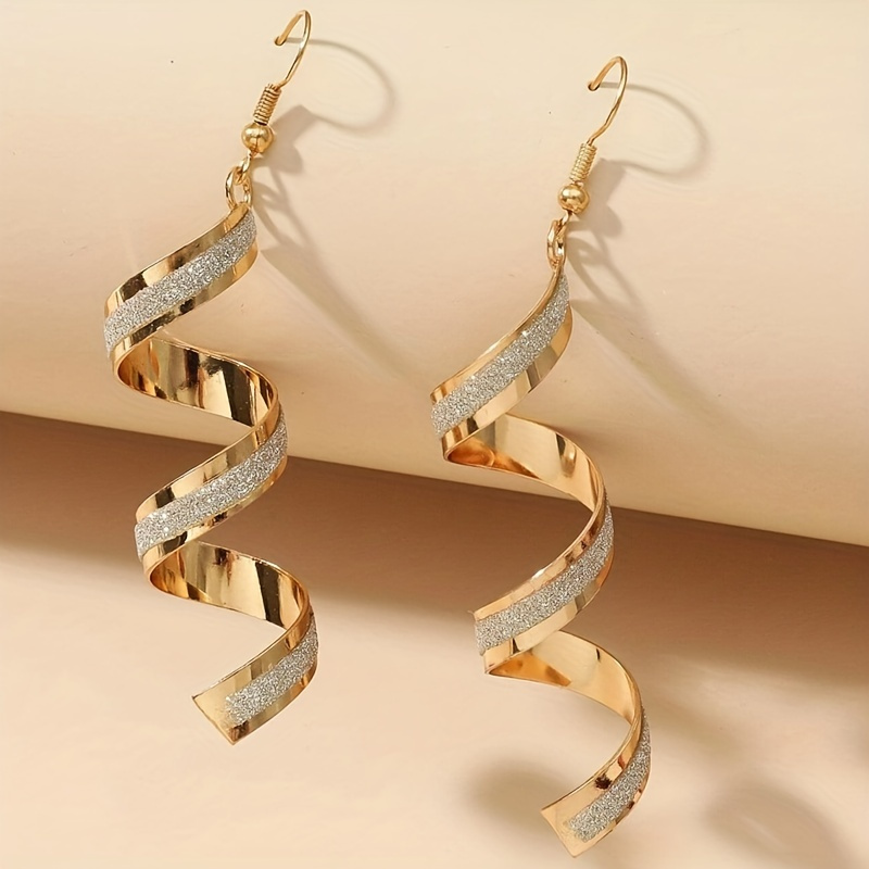 

1 Pair Style Alloy Spiral Dangle Earrings With Sequins, Golden Layered , Lightweight & For Or , Exquisite Gift For Her