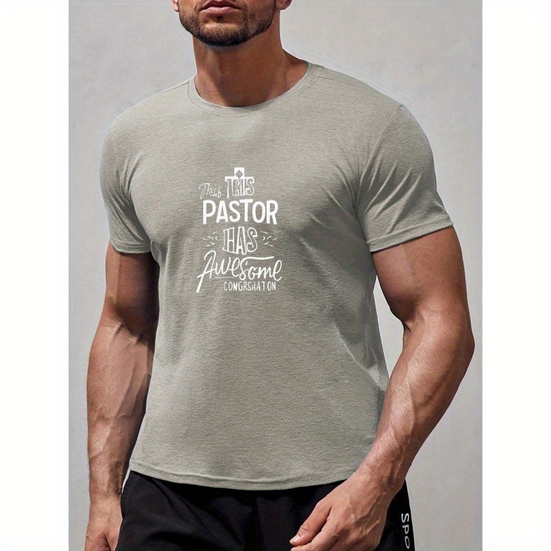 

Plus Size Men's "pastor" Graphic Print T-shirt, Casual Stylish Short Sleeve Tees For Summer, Men's Clothing