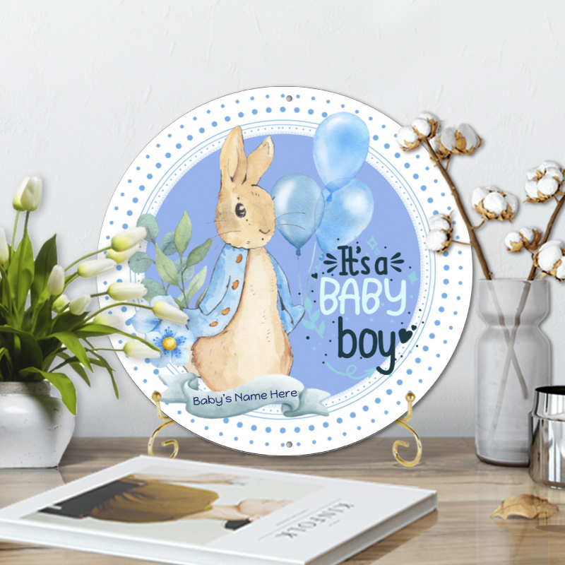 

1pc 8x8inch Aluminum Metal Sign Customizable It's A Boy Baby Bunny Sign, Wreath Sign, Home Decor, Metal Sign