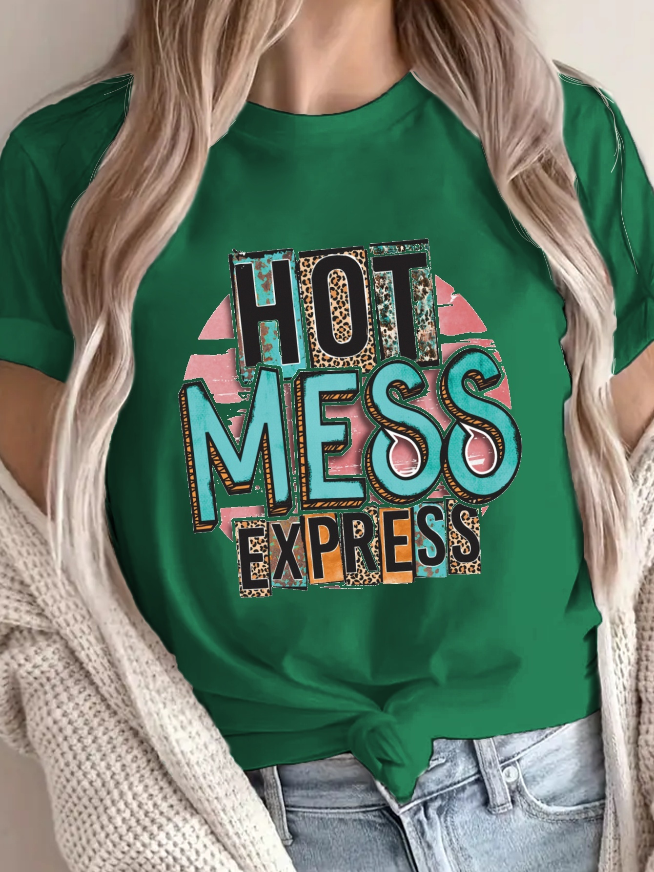 Word Patterned Hot Mess Express Print T-shirt, Short Sleeve Crew