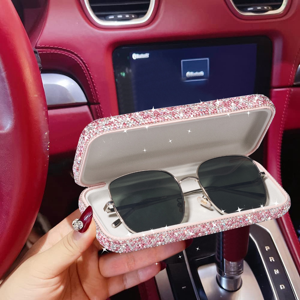 

Noble And Atmospheric Diamond Studded Glasses Box, Minimalist Car Sunglasses Box, Crystal Rhinestone Hard Shell Protective Glasses, Portable Sunglasses Storage Box For Travel