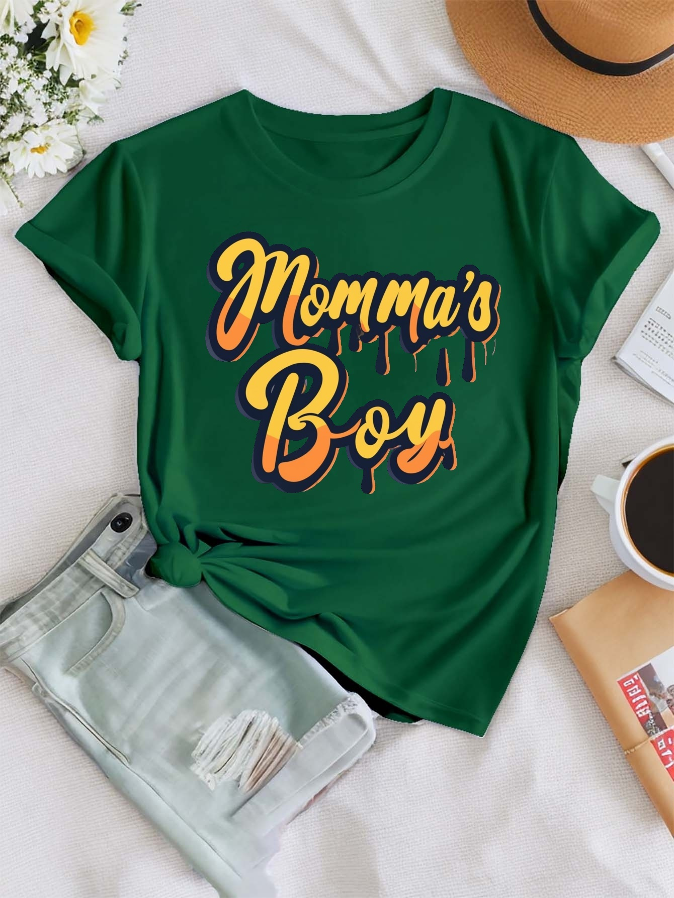 Drip Style Momma's Boy Print T shirt Short Sleeve Crew Neck - Temu