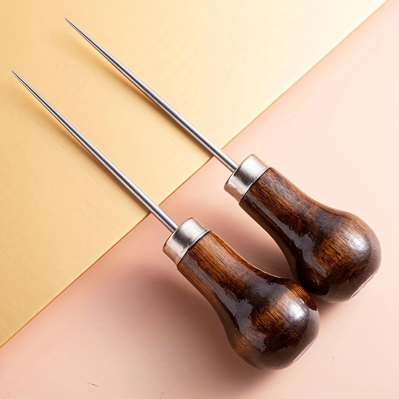 2pcs Wood Handle Awls Round Solid Tools Leather Sewing Tools Leather Crafts  Supplies 