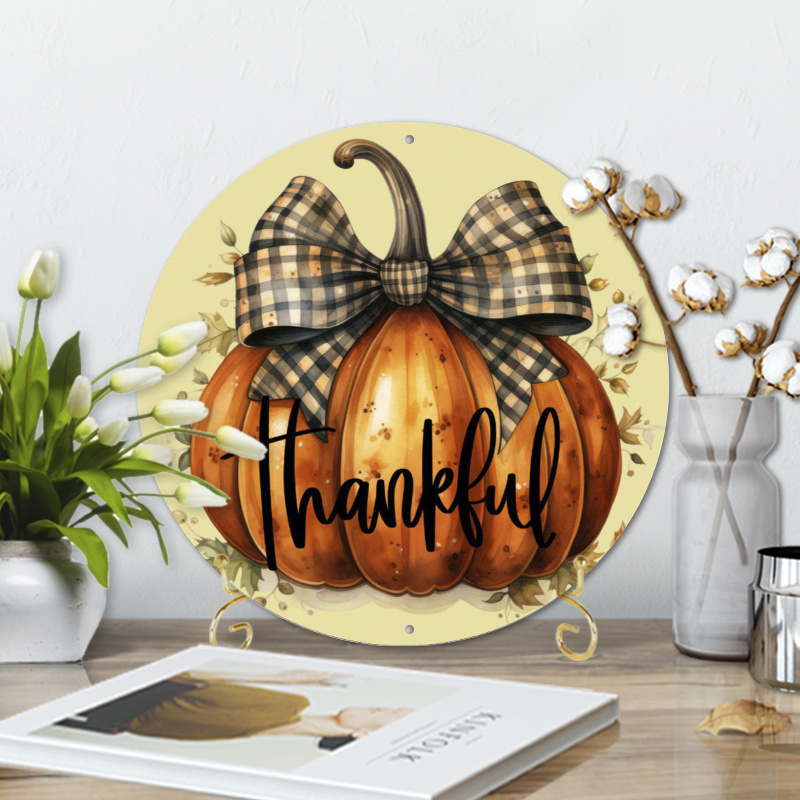 

1pc 8x8inch Aluminum Metal Sign Fall Pumpkin Thankful Sign, Wreath Sign, Metal Sign, Home Decor