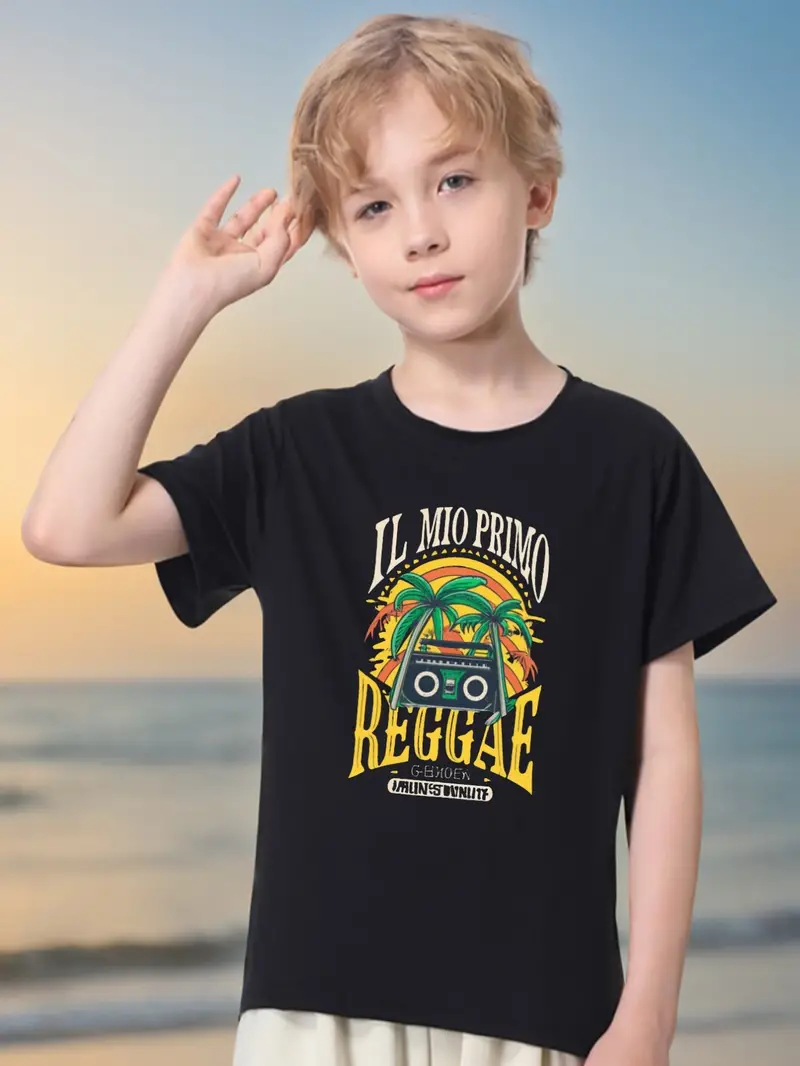 Boy's Fishing Print Cool T shirt Clothing Casual Round Neck - Temu