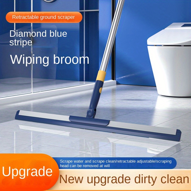  Floor Squeegee Clean Scraper Wiper Mop 3-Section Wiper Blade  Mop with Long Handle Wiper Dustless for Washing & Drying Shower Glass  Bathroom Kitchen Wet Room(Blue) : Health & Household