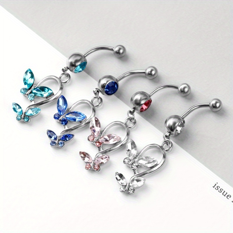 5pcs Stainless Steel Belly button rings Heart Water Drop Zircon