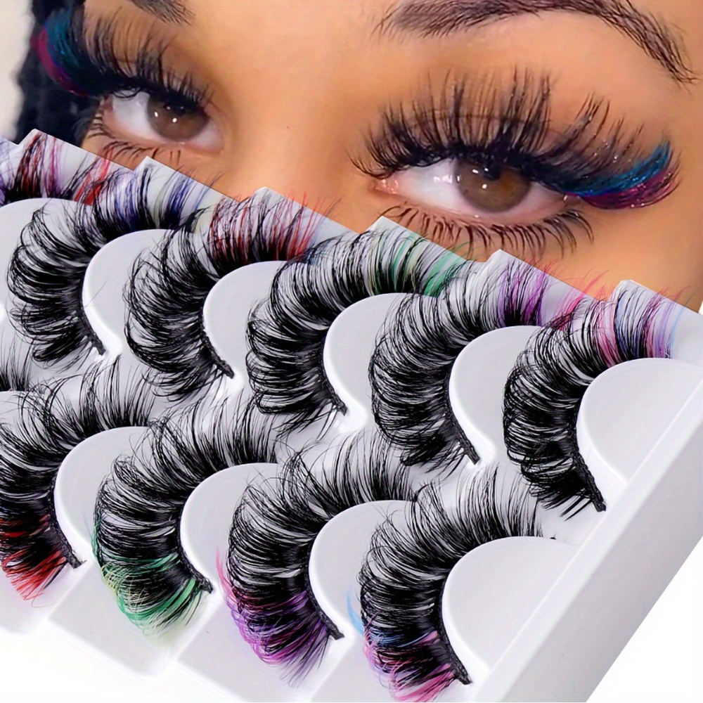 

7 Pairs False Eyelashes D Natural Fluffy Colored Makeup Eyelash Lashes Extensions Volume Full Strip Lashes Music Festival