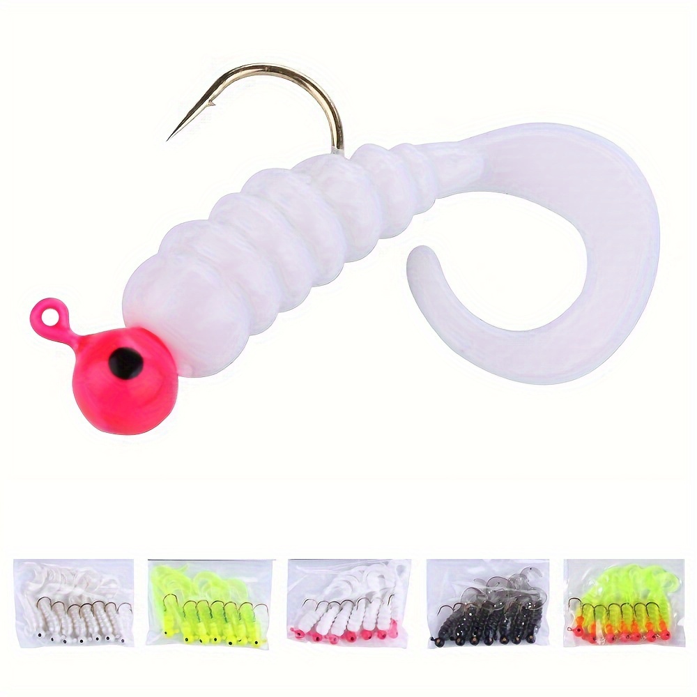 * Soft Plastic Fishing Lures For Crappie Walleye Trout Bass, Fishing * -  Worms - 60pcs & 5 Colors With Tackle Box