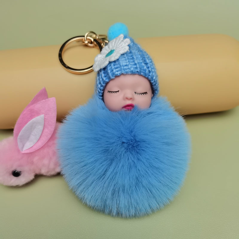 

Cute Hairball Sleeping Doll Keychain, Solid Color Plush Keyring, Bag Backpack Charm Car Hanging Pendant Earbud Case Cover Accessories Women Gift