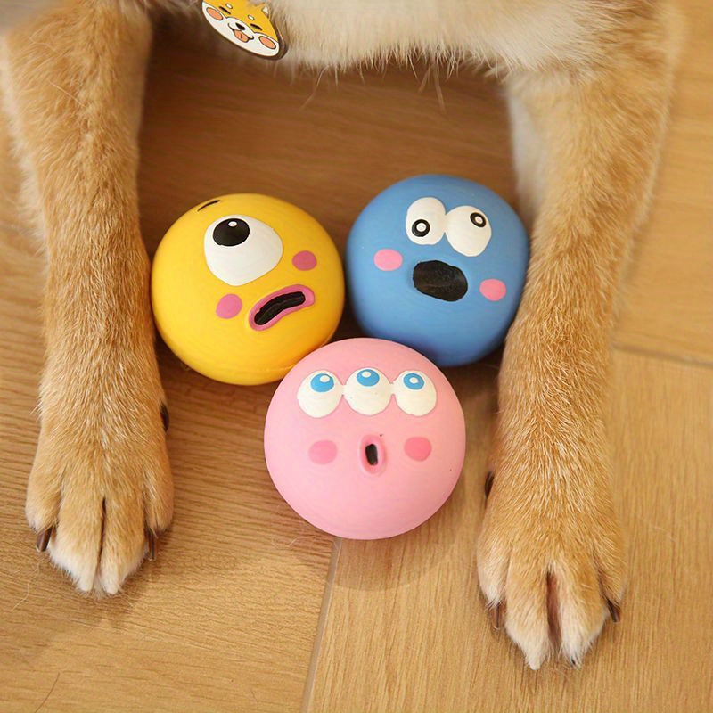 Set of 3 Dog Toys Featuring a Charming Big Eye Design, Made from Durable Rubber for Chewing And Dental Care, Includes a Squeaky Ball for Interactive Training And Pet Supplies, Without Battery