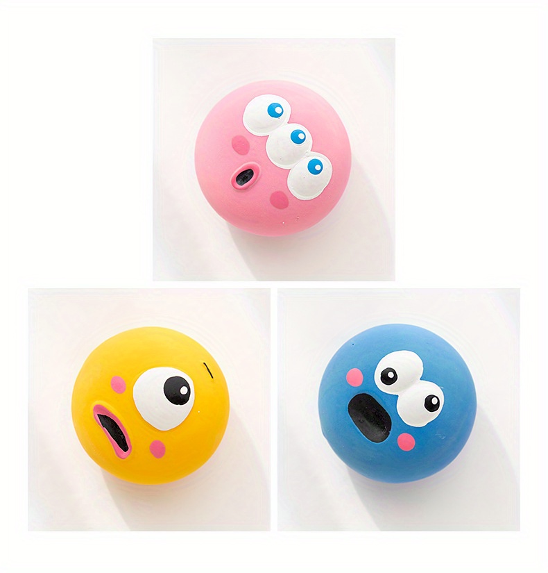 Set of 3 Dog Toys Featuring a Charming Big Eye Design, Made from Durable Rubber for Chewing And Dental Care, Includes a Squeaky Ball for Interactive Training And Pet Supplies, Without Battery