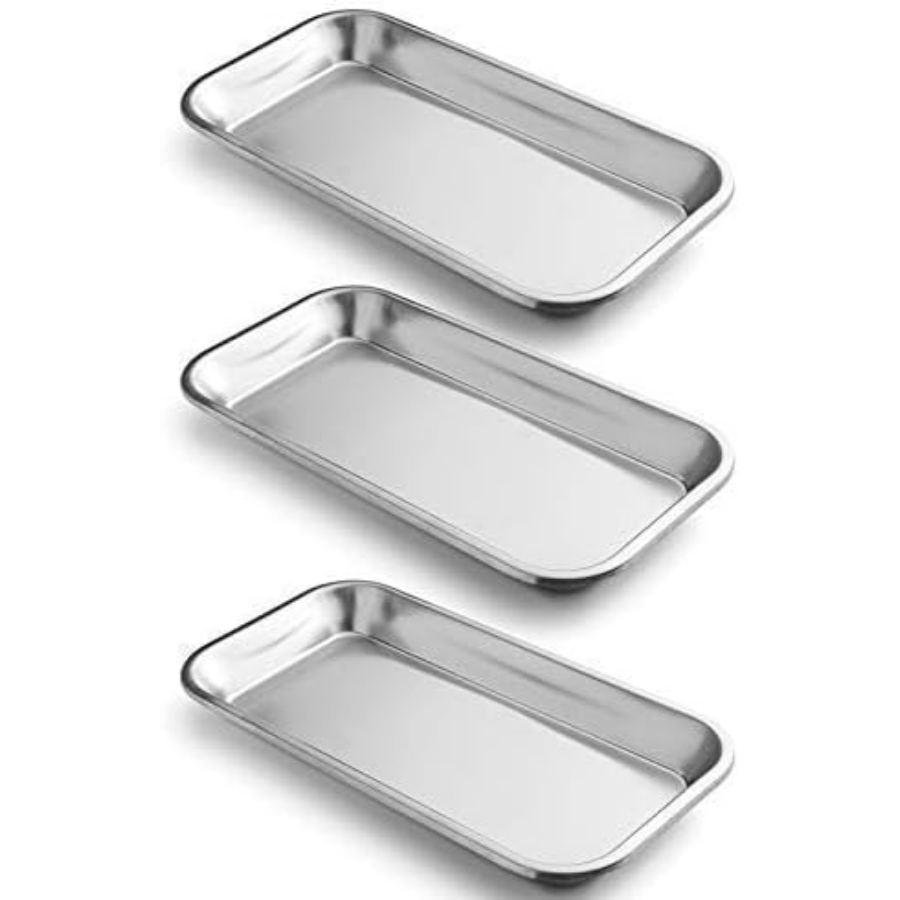 Dental Tray - Lyuxzad 2 Pack Stainless Steel Trays 12.6 X 10.6 X 0.8  Flat Tray for Dental Piercing Lab Instrument Kitchen Baking Pet Bathroom  Tools